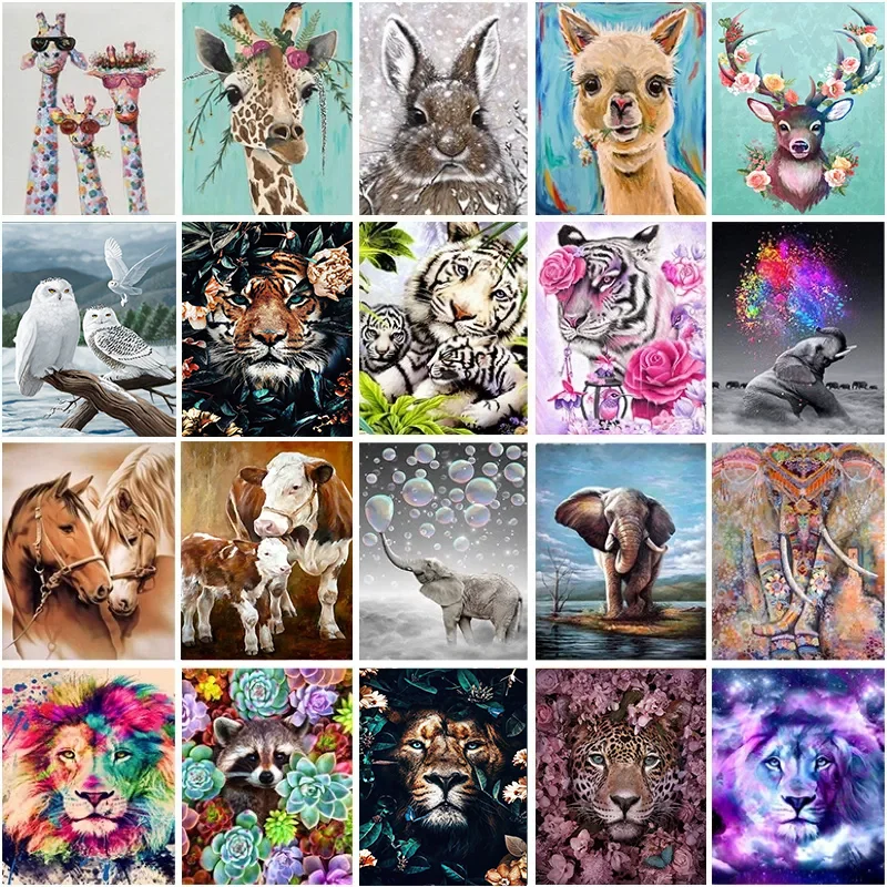 

5D DIY Diamond Painting Animals Tiger Giraffe Lion Elephant Full Round Diamond Embroidery Mosaic Cross Stitch Home Decor Gift