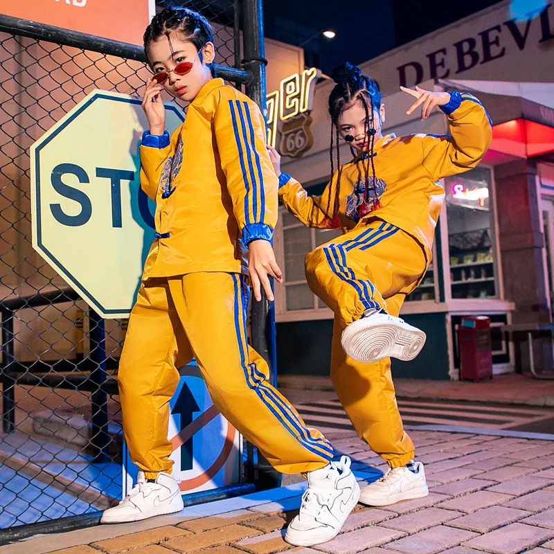 

Костюм для мальчиков и девочек в стиле хип-хоп, модный крутой костюм для уличных джазовых танцев, дизайнерский топ с принтом дракона и брюки, праздничный сценический костюм для шоу и выступлений, 2 шт.