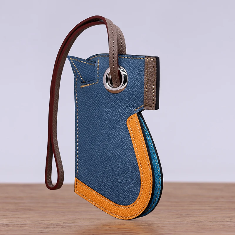 Hand stitched H home armor horse head bag pendant female Epsom palm grain cowhide keychain storage car pendant