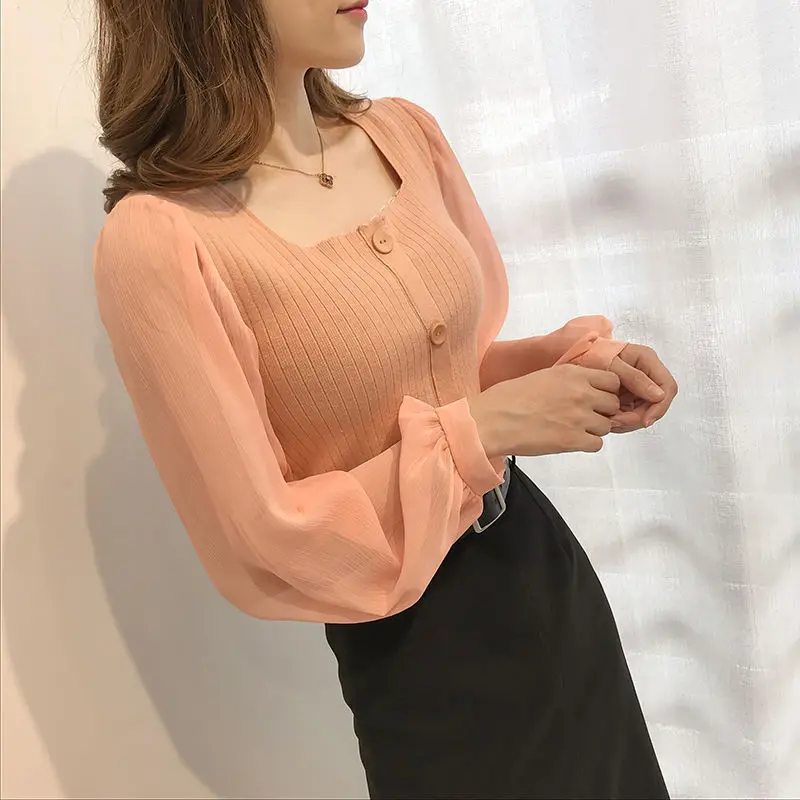 

Women 2022 Fashion Spring Autumn Long Sleeve Blouses Female Soild Color Square Collar Tops Ladies Casual Slim Causal Shirts X51