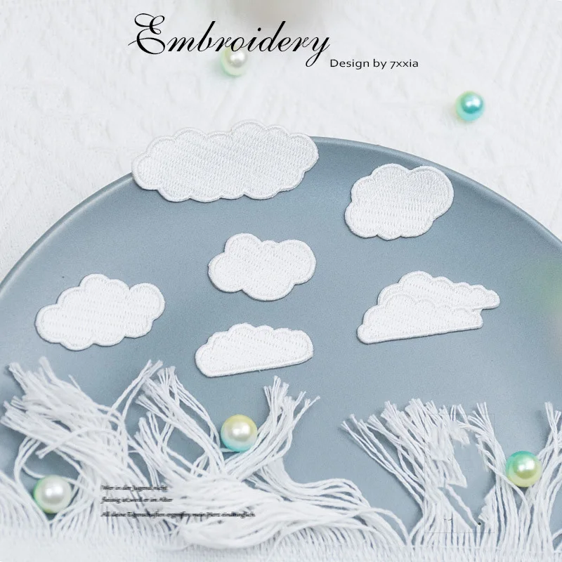 Тканевые наклейки с вышивкой белыми облаками сделай сам декоративная наклейка
