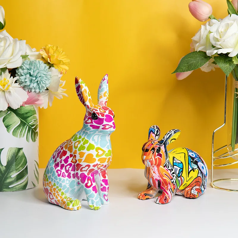 

Rabbit Decoration Modern Creative Home Decoration Colorful Resin Crafts Living Room TV Cabinet Decoration Housewarming Gift