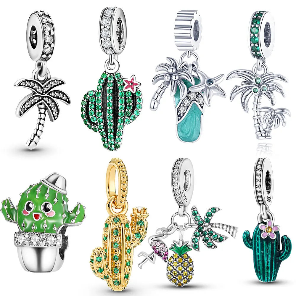 

Cactu Coconut Palm Tree Charms For Original Pandora 925 Sterling Silver Gold Plated Summer Pendant Bead Bracelet DIY Jewelry