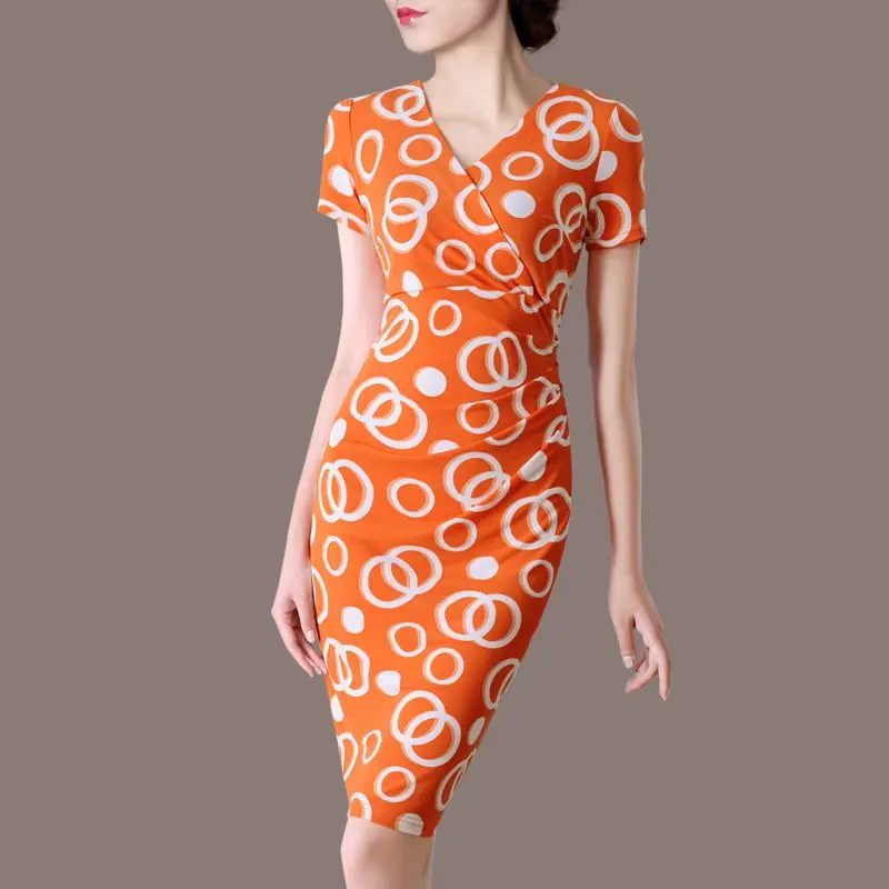 

Женское Повседневное платье, Новинка лета 2023, деловое элегантное модное приталенное платье с принтом и V-образным вырезом, сексуальное платье, женские топы