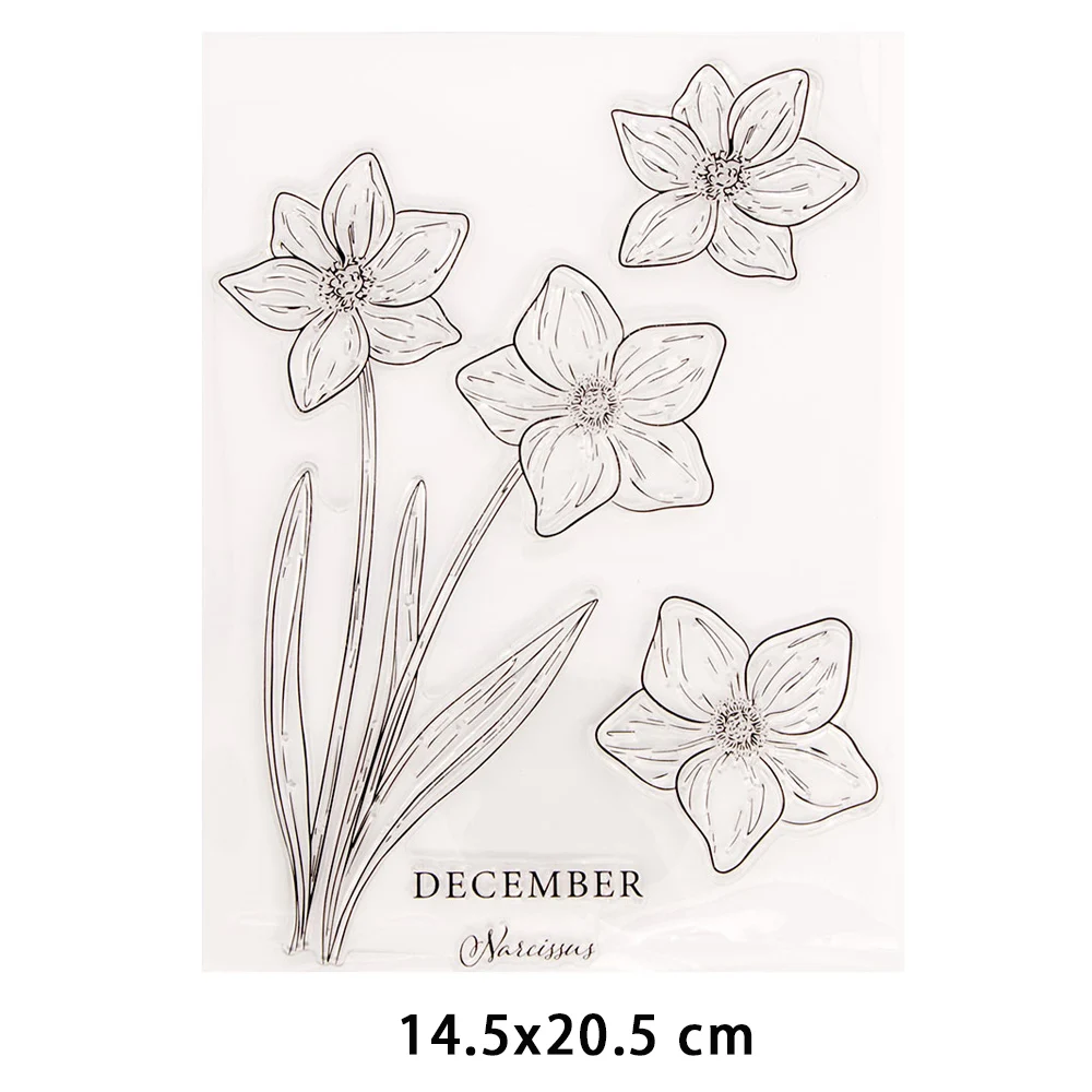 

December Flowers Plants Clear Stamps for DIY Scrapbooking Crafts Stencil Fairy Rubber Stamps Card Make Photo Album Decoration