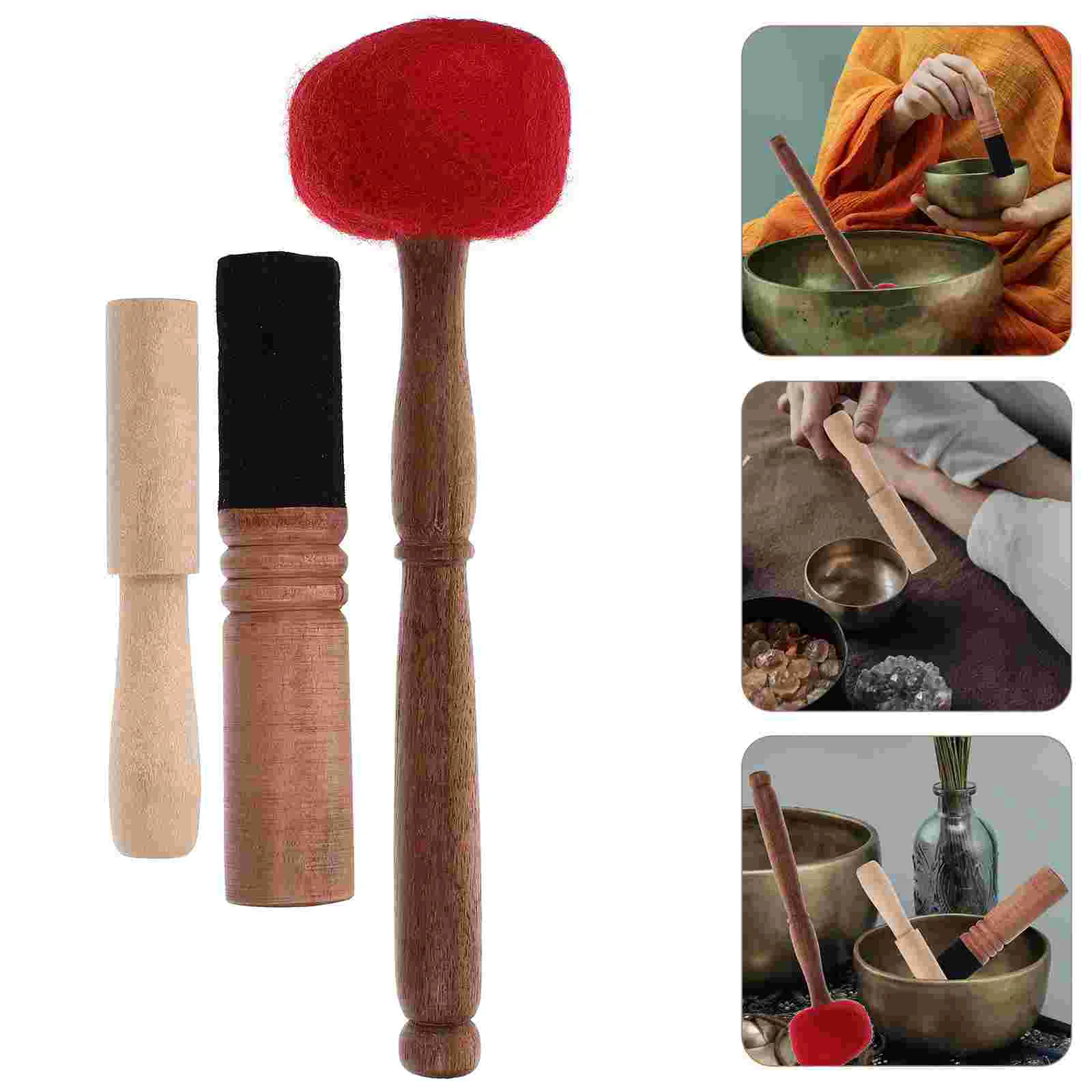 

3 Pcs Yoga Accessories Yoga Bowl Mallet Meditation Wooden Striker Tibet Prayer Bowl Chakra Mallet Chakra Mallet