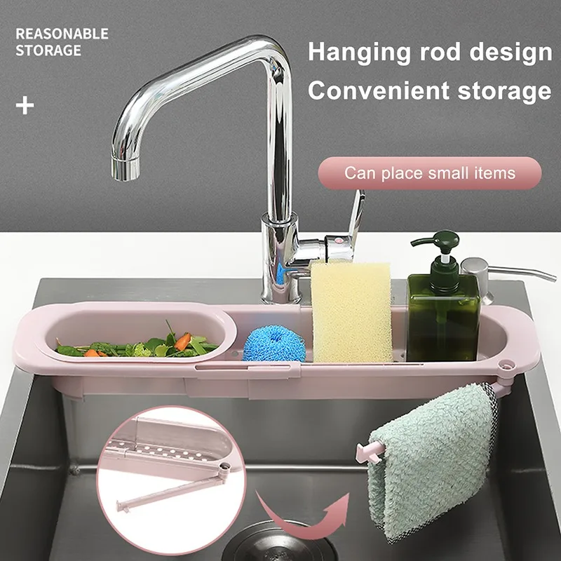 Kitchen Sink Rack Organizer Telescopic Drain Rack Dish Washing Filter Drain Storage Basket Adjustable Sponge Soap Hanging Holder