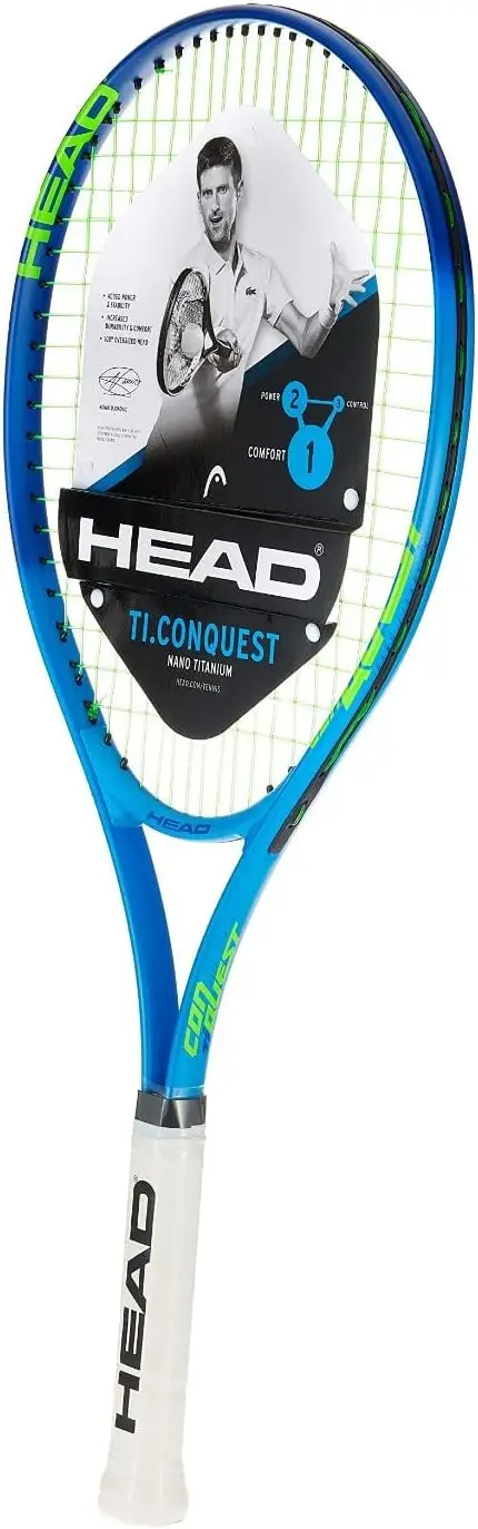 

Ti. Conquest Tennis Racket - Pre-Strung Light Balance 27 Inch Racquet - 4 1/4 in Grip,Blue