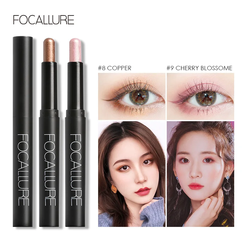 

FOCALLURE 2 Pcs/Set Eyeshadow Cosmetics Pencil Eyeshadow Sticker Eyeliner Highlighter Shimmer Pigment Makeup for Women