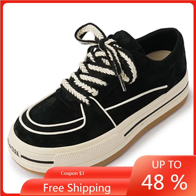 

ENMAYER Four Season Women Sneakers Comfort Casual Lace-Up Mixed Colors Genuine Leather Shoes Woman Flats Platforms Sports Shoes