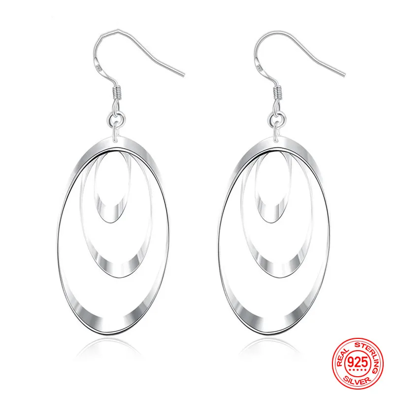 Серьги-капли из стерлингового серебра 925 пробы с тремя кругами и длинными