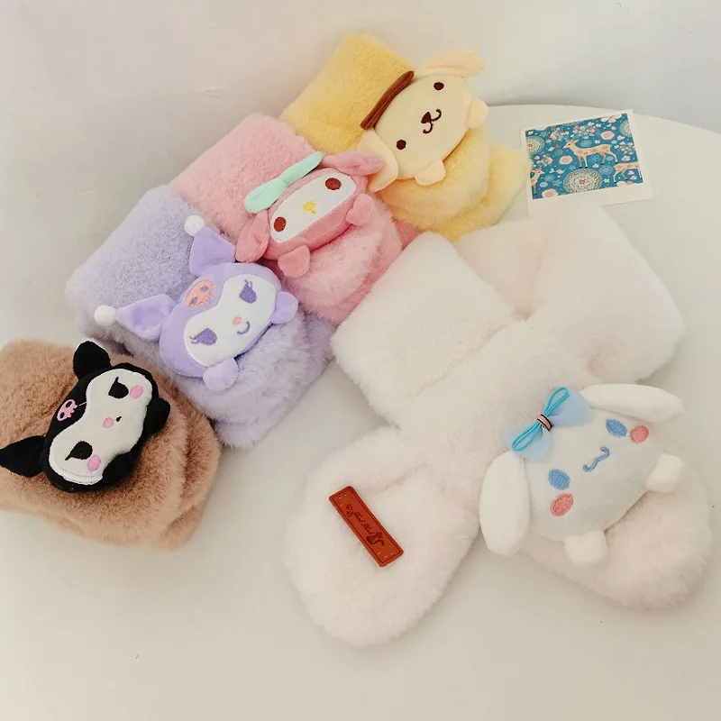 

Плюшевый шарф Sanrioed Kawaii Hello Kittys Kuromi Cinnamoroll мультяшная Аниме Кукла утолщенный теплый сохраняющий шарф плюшевая игрушка подарок