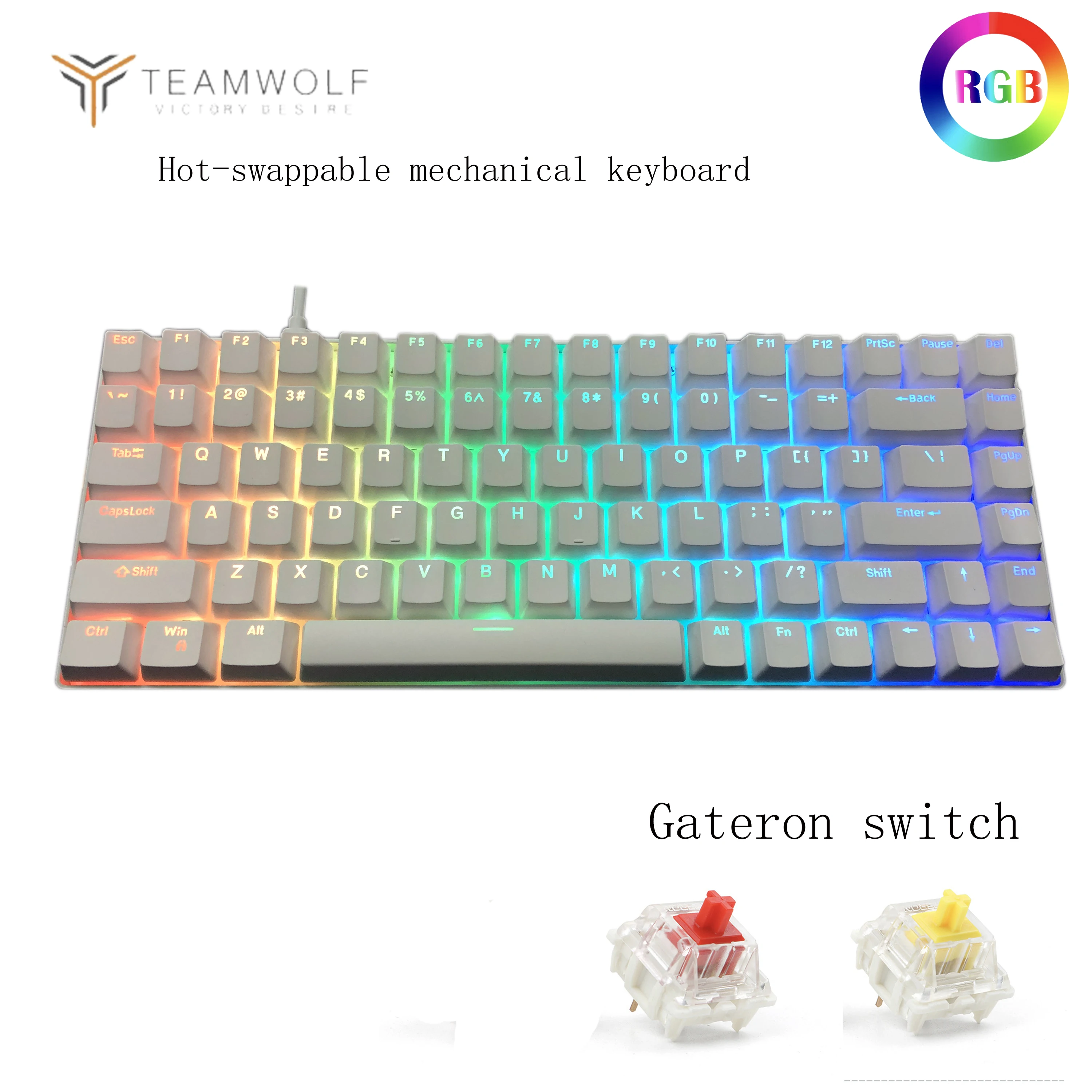 

Игровая механическая клавиатура Metoo AK84 RGB с горячей вилкой, желтая/красная клавиатура Gateron с 84 клавишами, проводной съемный кабель, музыкальн...