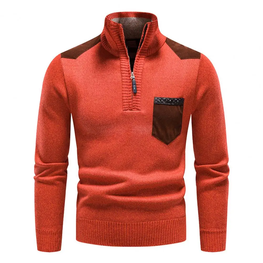 

Chic Men Sweater Breathable Contrast Colors Casual Anti-pilling Colors Matching Men Sweater Winter Sweater Stretchy