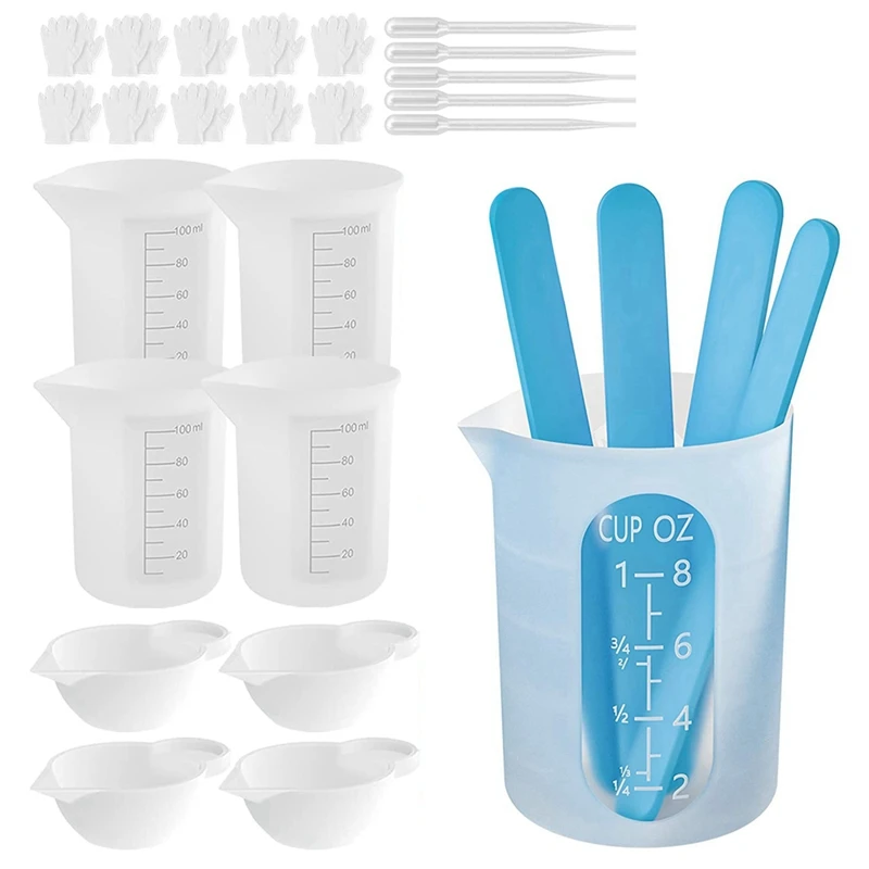 

Silicone Resin Measuring Cups Tool Kit-Measure Cups, Stir Sticks, Pipettes, Gloves For Epoxy Resin Molds, Jewelry Making
