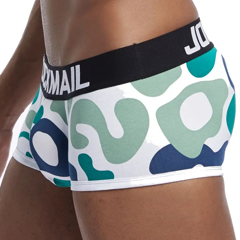 Фото Трусы-боксеры JOCKMAIL мужские, дышащие хлопковые трусы с U-образным выпуклым мешочком, пикантное нижнее белье с принтом листьев, шорты для дома №5