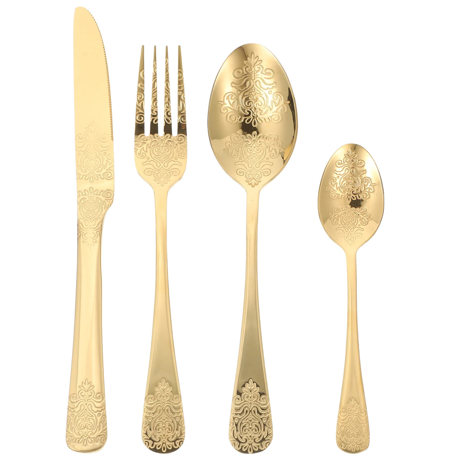 

Set Spoon Gold Flatware Utensils Fork Salad Serving Tableware Wedding Dessert Butter Steel Cutlery Golden Silverware Stainless