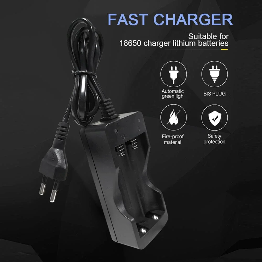 

2022 New 18650 Battery Charger US/EU Plug 2 Slots Smart Charging Safety Fast Charge 18650 Li-ion Rechargeable Battery Charger