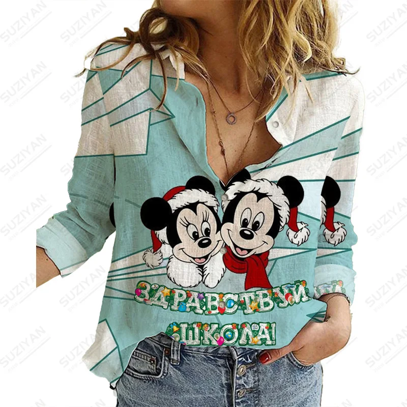 

Повседневная Уличная одежда Disney, рождественские Рубашки, Топы, женские рубашки, повседневные рубашки 2022, новые модные женские рубашки с принтом