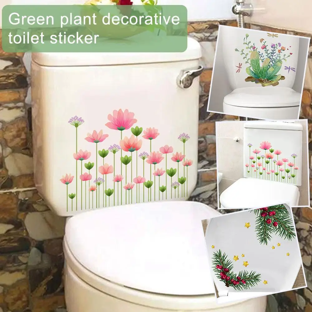 

Green Plant Leaves Wall Sticker Bathroom Toilet Sticker WC Self Adhesive Mural Beautify Flower Home Decoration Decals