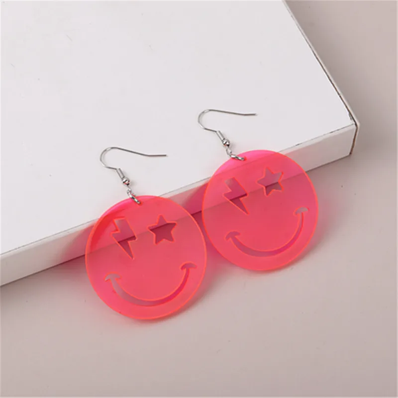 

Trendy Round Smiling Acrylic Earrings Simple Candy Color Lightning Star Fashion Earrings Cute Jewelry Gift