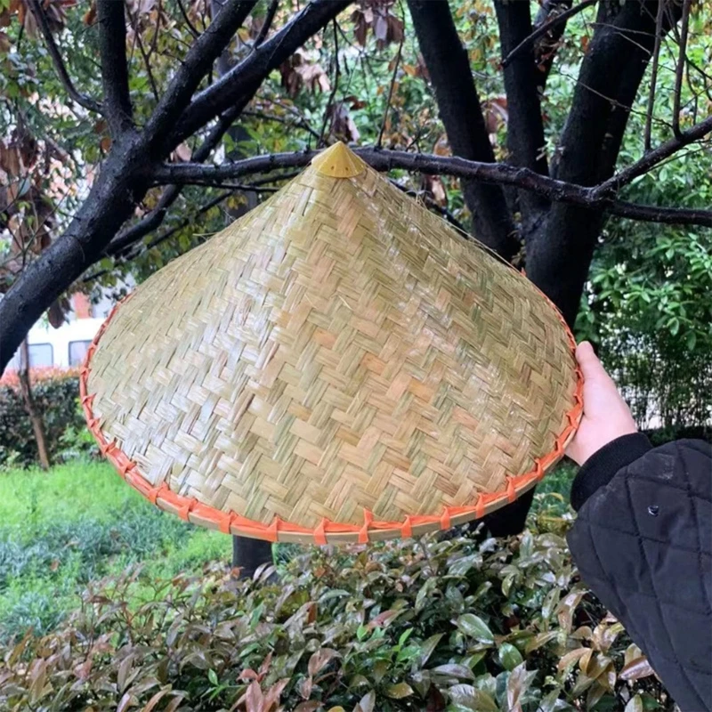 

Восточная бамбуковая шляпа для женщин и мужчин, солнцезащитная коническая шляпа, дышащая, с широкими полями, бамбуковая плетеная