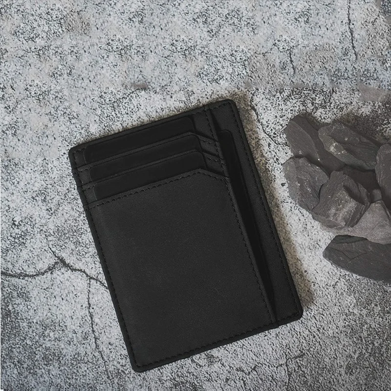 Tiktok Card Holder Retro Crazy Horse Leather RFID Card Holder Zipper Coin Purse Multi-card Cowhide Business Card Holder
