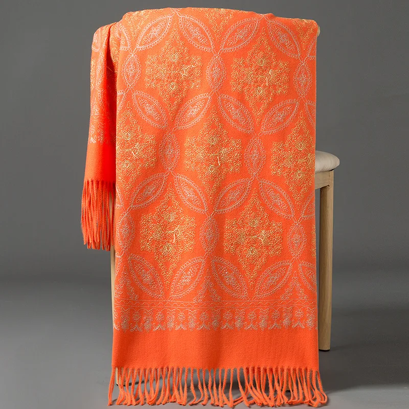 Роскошная шаль из пашмины с цветочной вышивкой зимний женский теплый