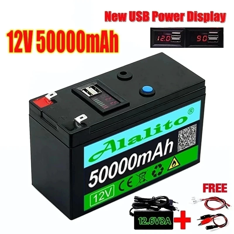 

2023 Upgraded 12V 50000mAh Portable Rechargeable Battery Built-in 5V 2.1A USB Power Display Charging Port with +12.6V Charger