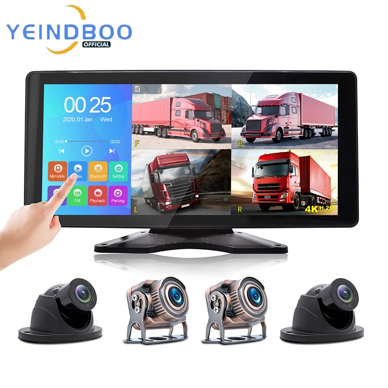 

YEINDBOO A8 11-дюймовый 4-канальный AHD-видеорегистратор DVR Автомобильный HD 1080P Регистратор для вождения Грузовик Камера заднего вида ночного виден...