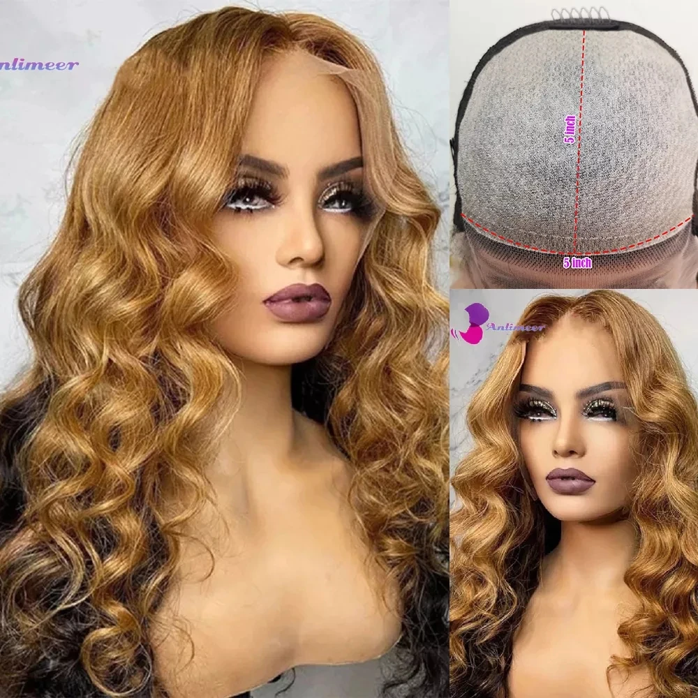 

Черные парики для женщин с эффектом омбре в виде клубники, блонд, глубокие волнистые передние парики на сетке, натуральные волосы, Шелковый ...