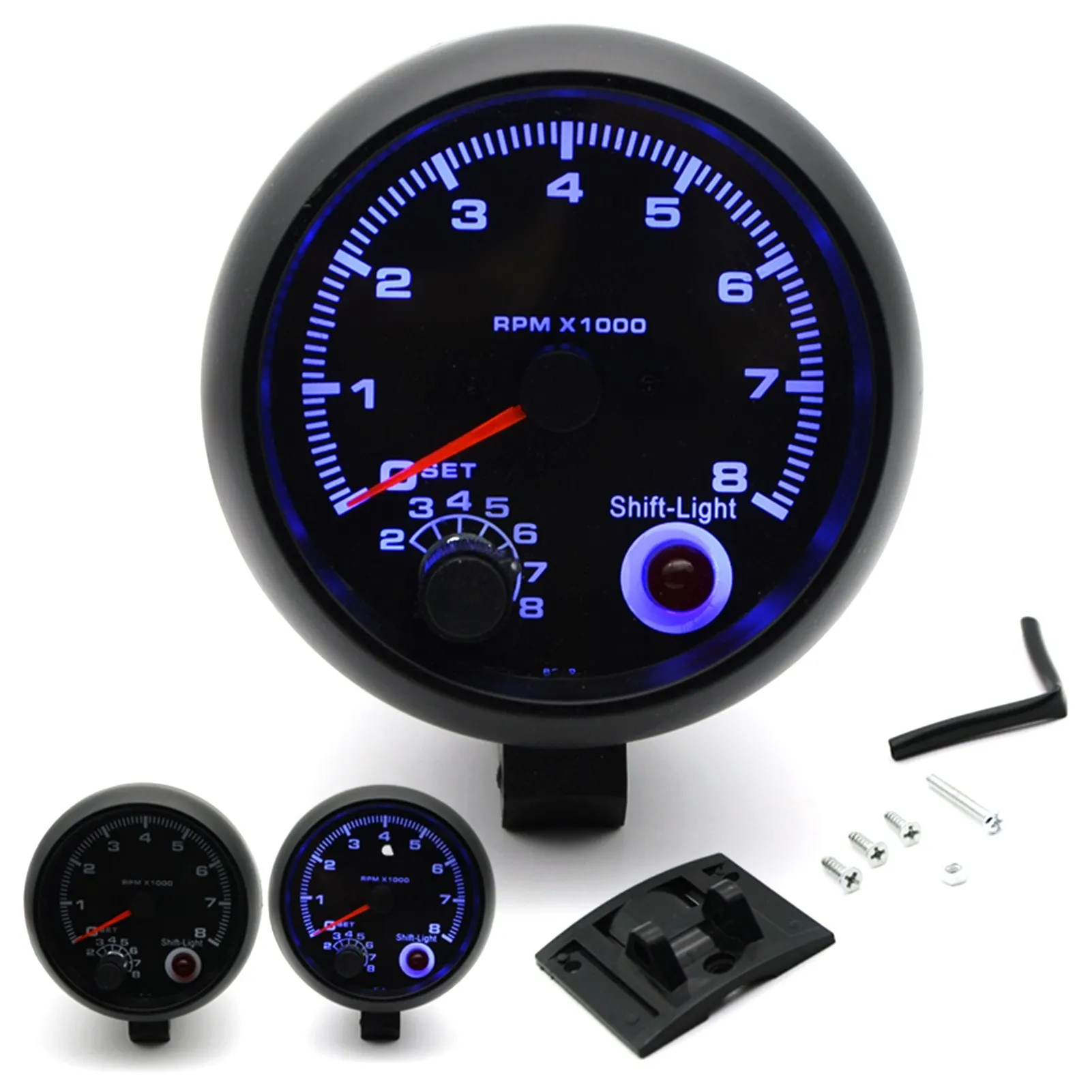 

3.75'' Car Universal Black Tachometer Gauge Blue Inter Shift light 0-8000 RPM