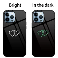 queen crown heart luminous tempered glass case for iphone 13 11 pro max 12 mini se2020 6 6s 7 8 plus xr xs max cover funda coque