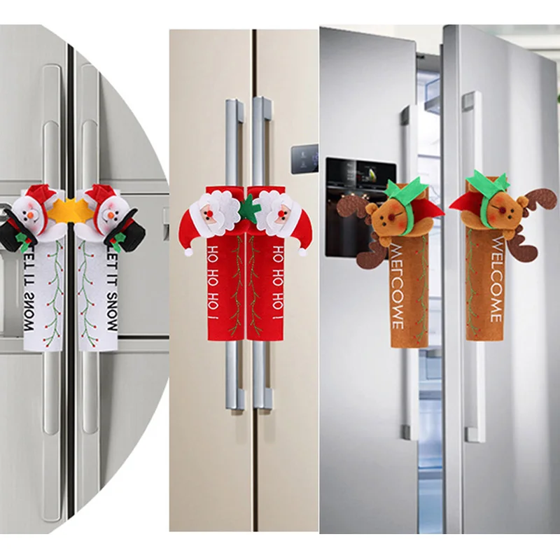 

2022 Christmas Fridge Handle Covers Santa Claus Microwave Oven Dishwasher Door Handle Cover Xmas Party New Year Decoration Noel