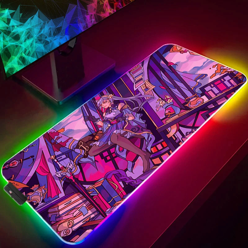 

Игровой коврик для мыши Genshin Impact со светодиодный Ной подсветкой, RGB коврик для мыши, светящийся Настольный коврик, большие геймерские аксесс...