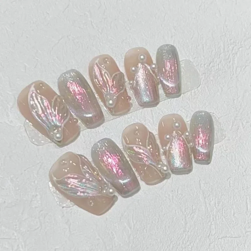 Накладные ногти ручной работы с дизайном Аврора ручная роспись хвост Русалочки