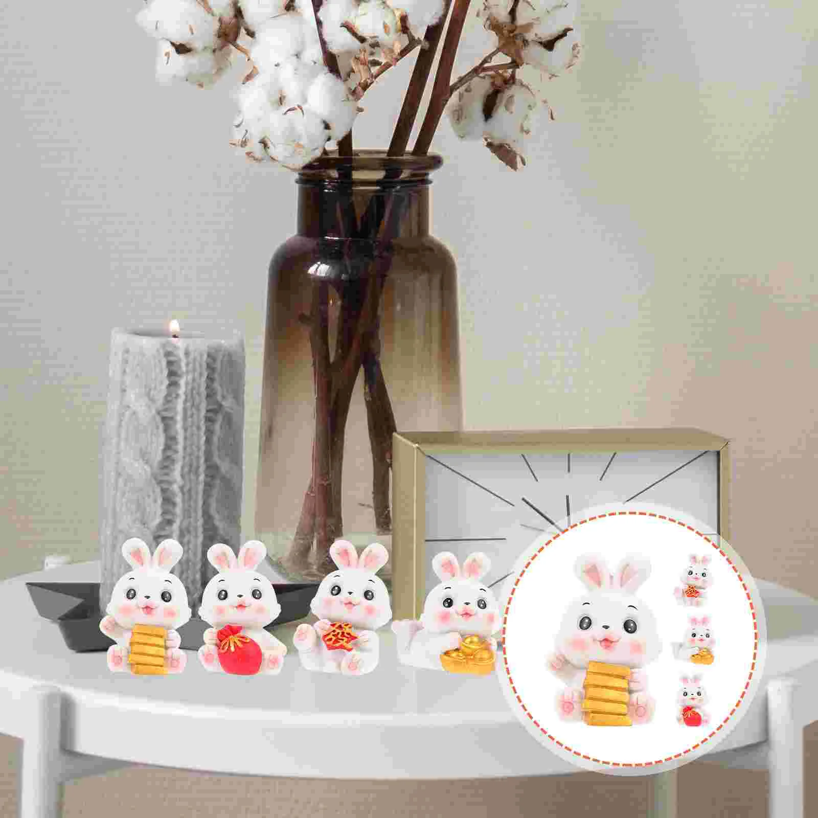 

Rabbit Bunny Figurine Animal Miniature Ornaments Year Desktop Zodiac Chinesestatue The New Decor Interior Car Dashboard Cat
