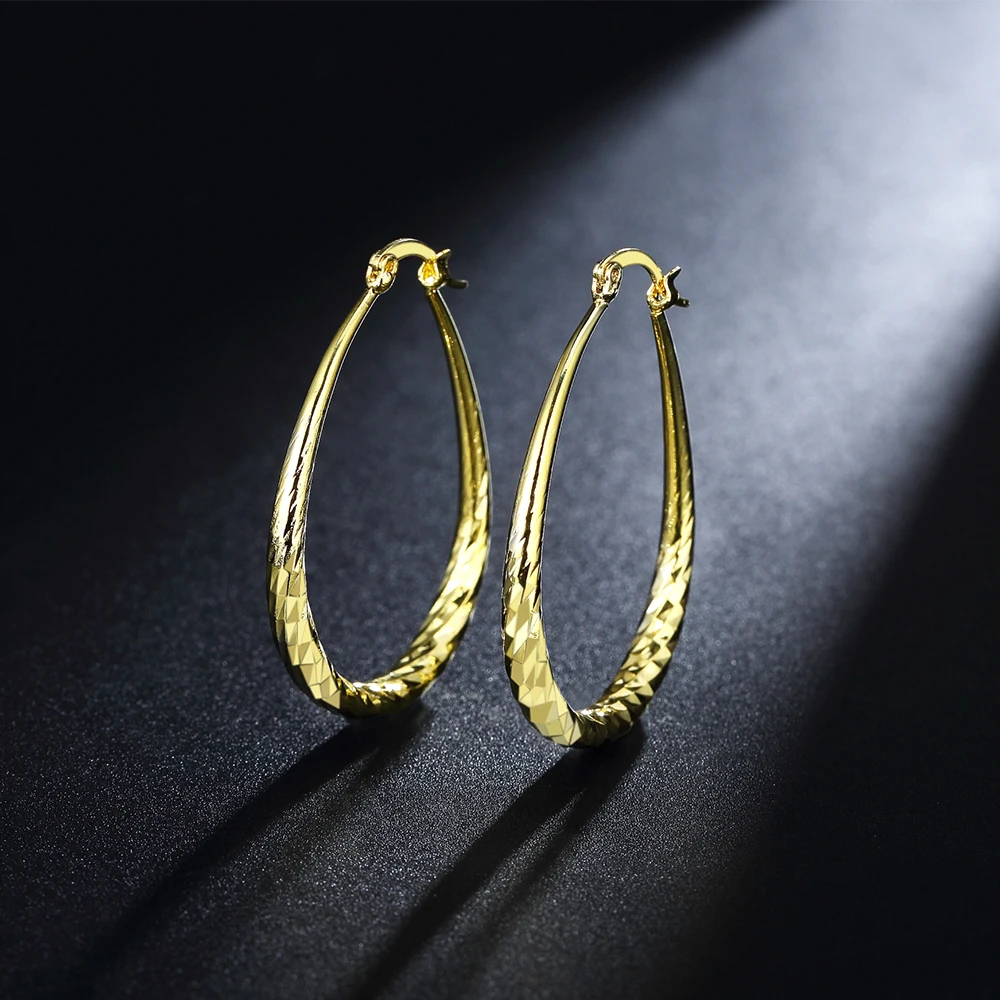 

Fine 18K gold plated 925 Sterling Silver oval Rope 4.4cm hoop earrings for woman Fashion party Jewelry Wedding Christmas Gifts