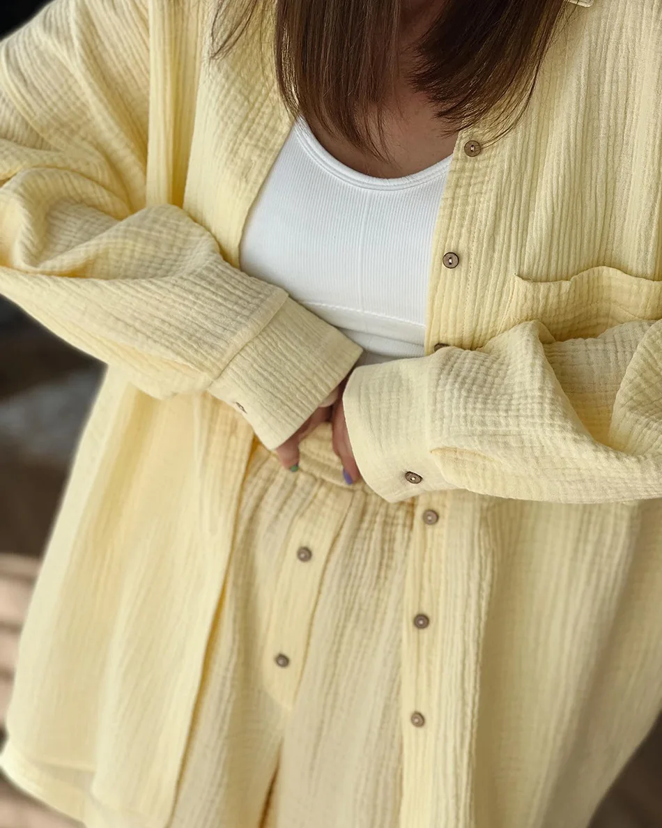 2023 Women's Long Sleeve Shirt Shorts Fashion Casual 2 Piece Sets Women Outfit Beautiful Elegant Women's Summer Blouse