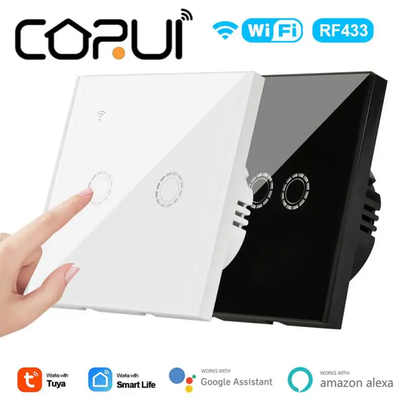 

CORUI Tuya 1/2/3 Gang Smart Touch Switch WIFI EU RF433 90-250V Smart Home Wall Button Work With Smart Life Alexa Google Home