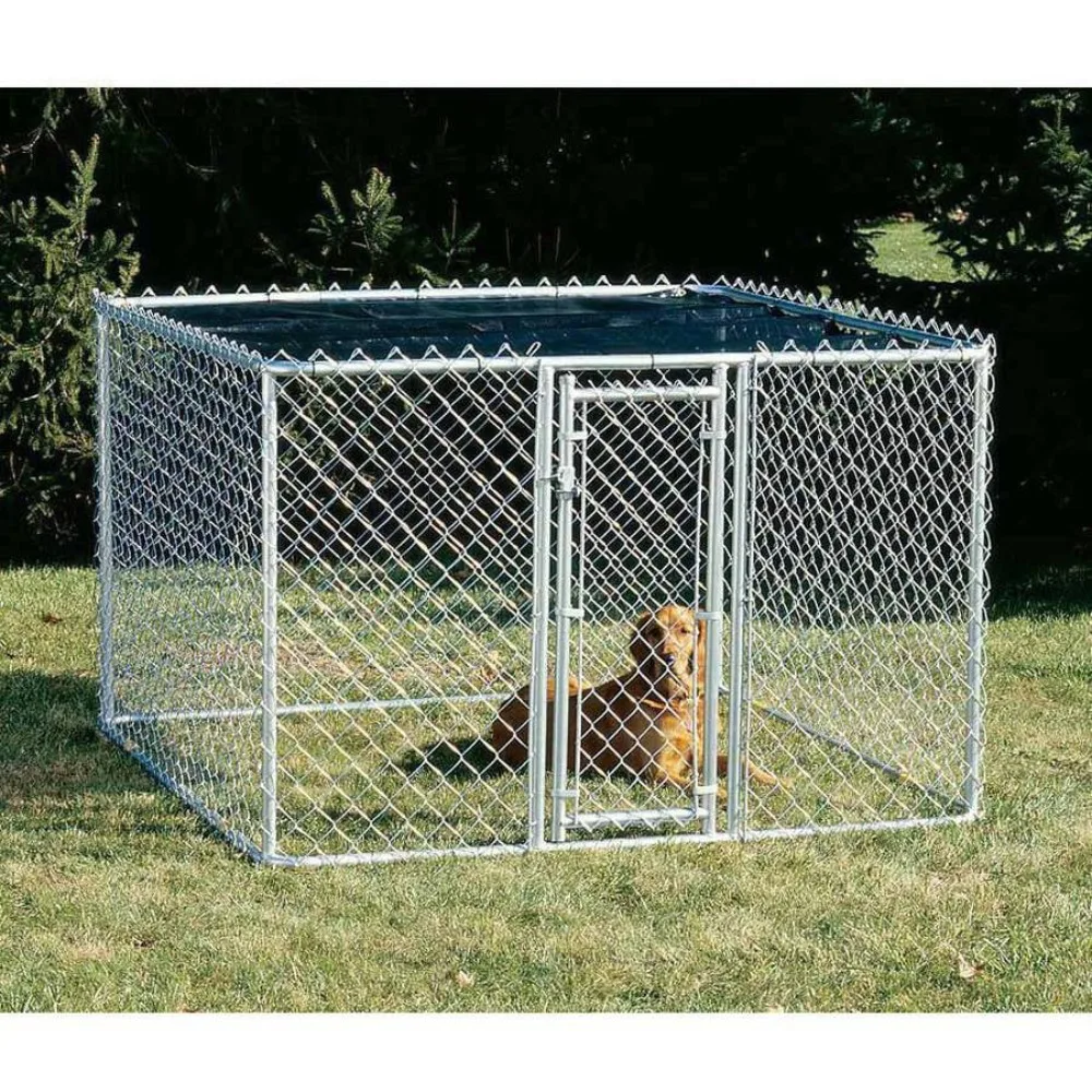

Chain Link Portable Outdoor Dog Kennel | Outdoor Dog Kennel Measures 6'x'6'4' & Includes Sunscreen