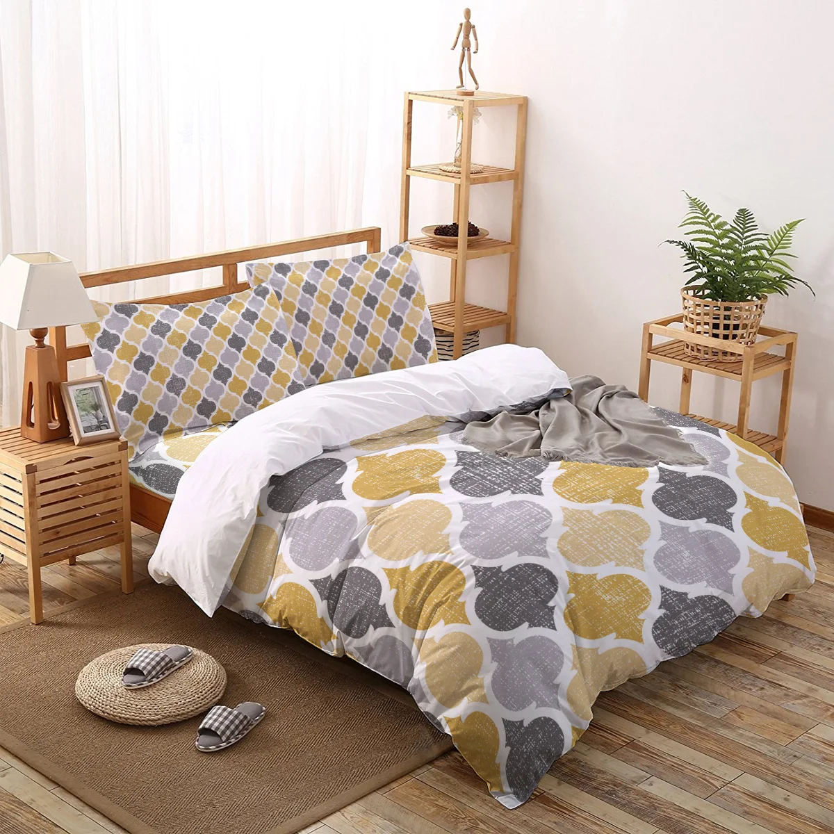 

Geometric Yellow Gray Vintage Morocco Duvet Cover Pillowcase Sheet Bedroom Set Queen King Twin Size Modern Comforter Bedding Set