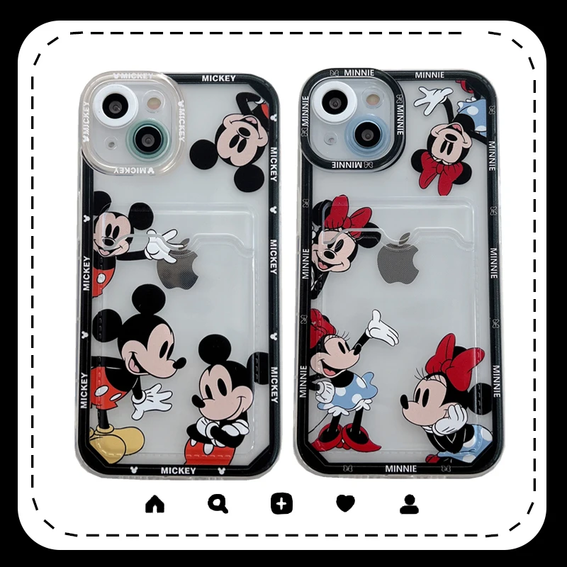 

Disney Mickey Minnie Mouse Card Holder Phone Case for iPhone 11 12 13 mini pro XS MAX 8 7 Plus X XR Cover