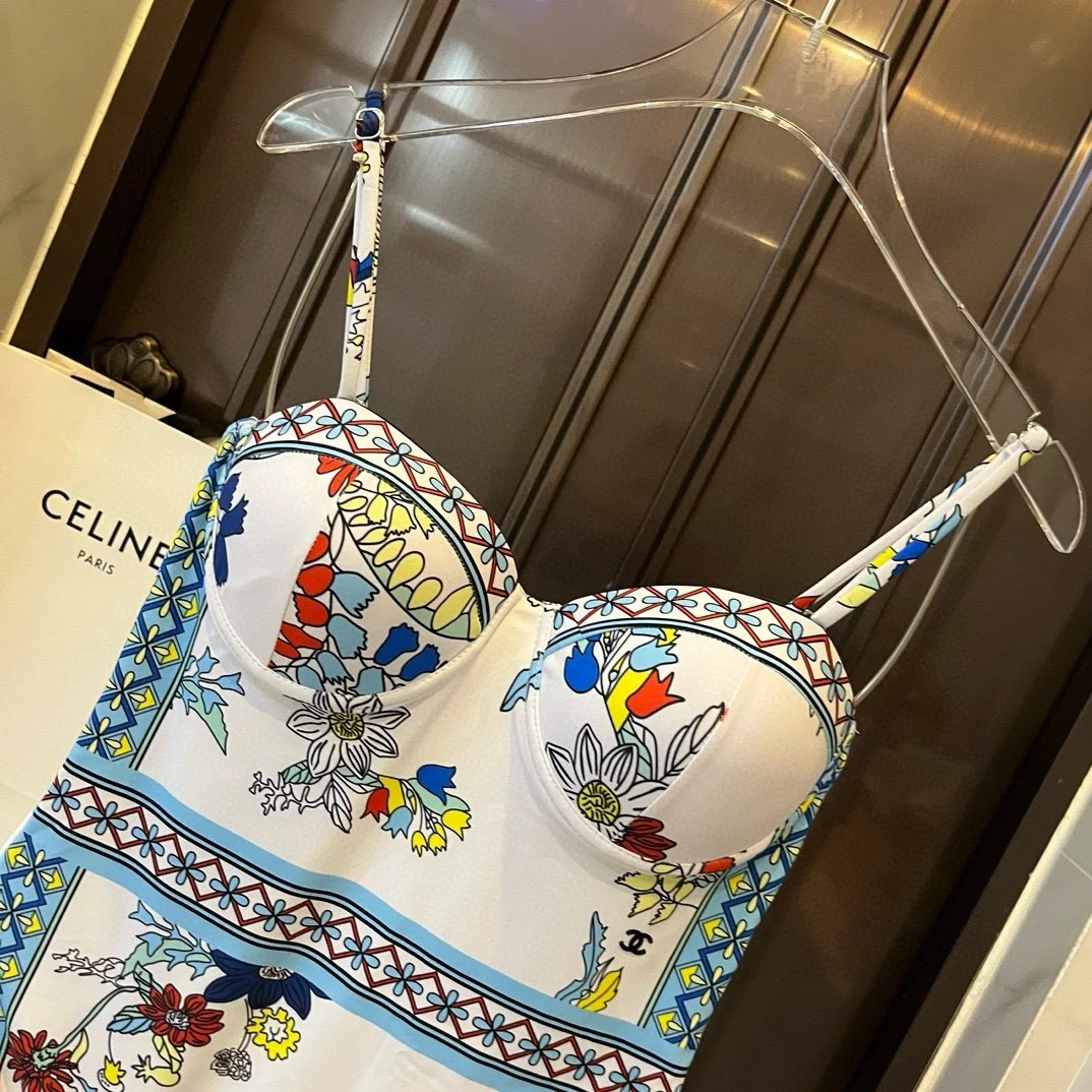 женский цельный купальник Chanel сексуальный пуш-ап купальники женские купальный