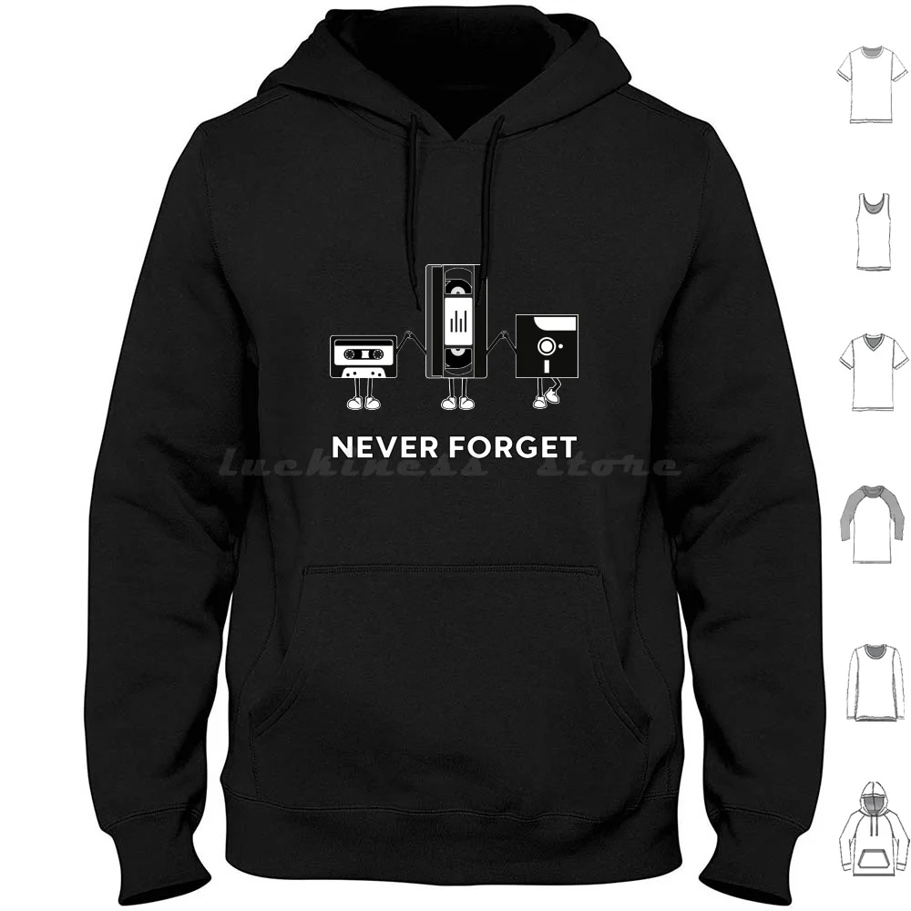 

Never Forget Vintage Retro Graphic Design Computer Floppy Disks Cassette Cool Gifts Hoodies Long Sleeve Floppy