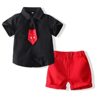 Summer baby boy clothes set, Tie shirt suit black and white one, Cute gentleman, 24M-6T cool and casual  kids fashion