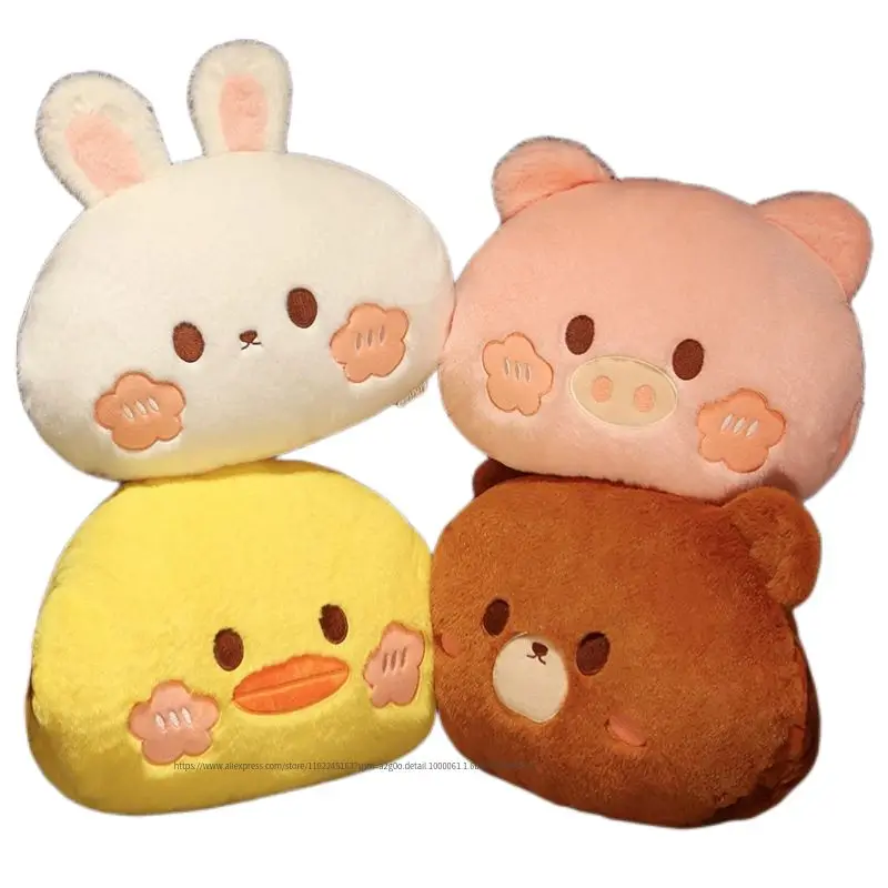

Fluffy Cartoon Animal Hands Burner Warm Plushie with Holes Peluche Rabbit Chick Dog Pig Panda Bear Winter Kids Christmas Gift