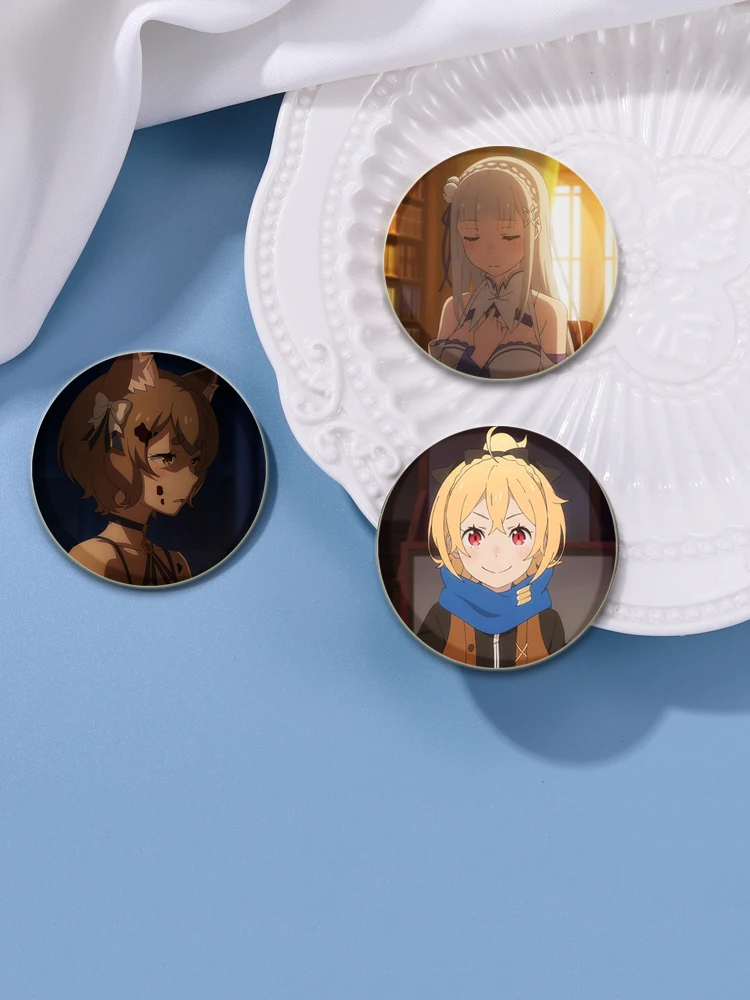 Anime ReZero Kara Hajimeru Isekai Seikatsu 3rd Season Brooches Cartoon Characters Badges Snap Button Pin for Backpack Decoration