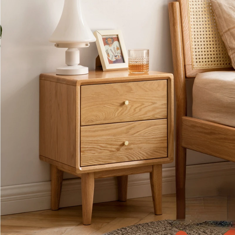 

All solid wood bedside table modern simple oak bedside small cabinet Nordic bedroom log locker