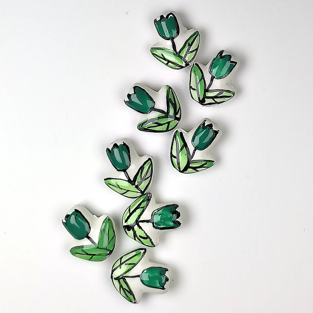 14x16 мм ручная работа зеленый роспись цветок тюльпана форма керамические бусины DIY